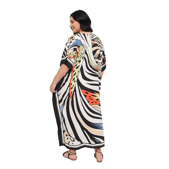Gypsie Blu Digital Printed Caftan Dress Polyester Plus Size Maxi Dresses - Picture 6 of 7